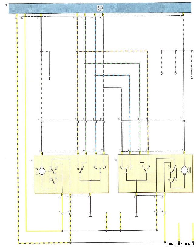 Схема включения электроприводов блокировки замков передних дверей Фокус 1