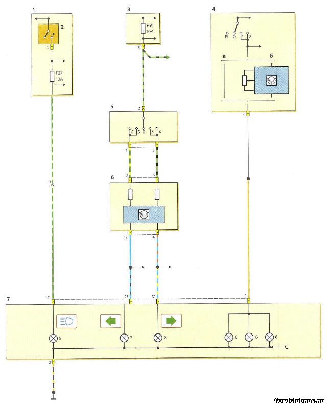 Схема цепей комбинации приборов Форд Фокус 1
